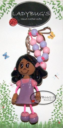 OOAK Handcrafted zipper pull - AA Girl with purple and pink dress