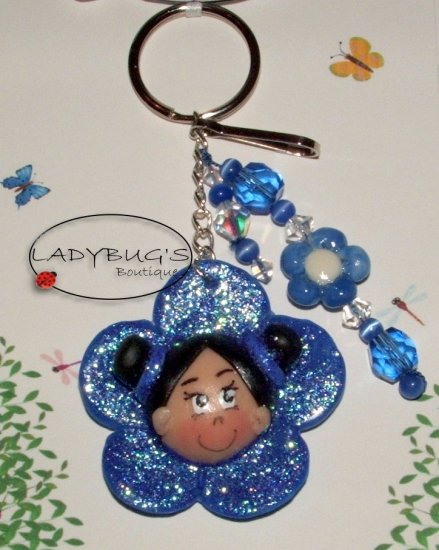 Unique Handcrafted Keychain - Blue flower girl