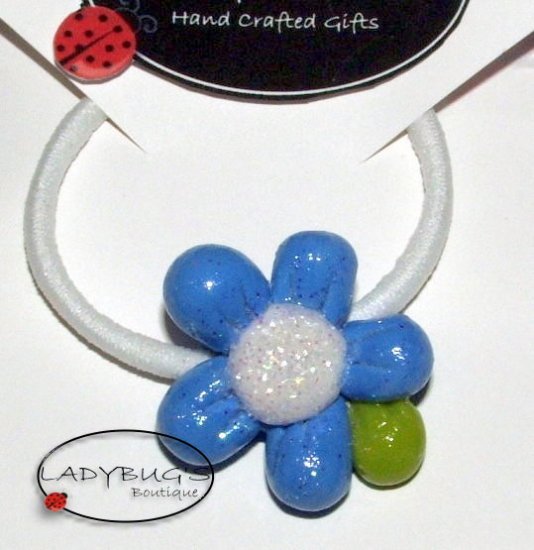 Unique handcrafted Ponytail Holder - Hairbow - Blue Flower