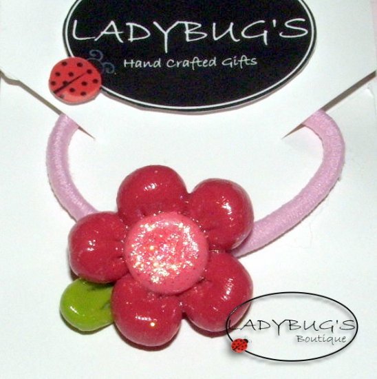 Unique handcrafted Ponytail Holder - Hairbow - Pink Flower