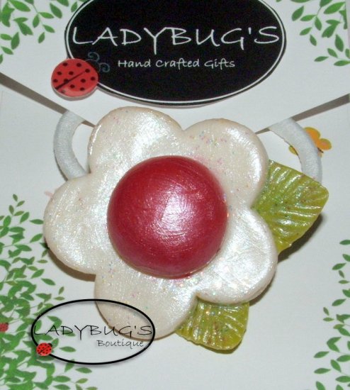 OOAK handcrafted Ponytail Holder - Hairbow - White Flower