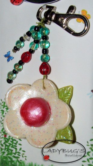 Unique Handcrafted Keychain - White flower