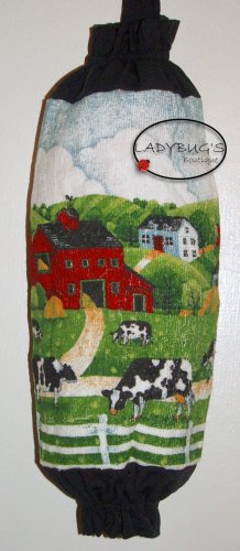 Plastic bag holder - Grocery bag recycler - Small - Cows on field and red barn