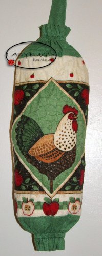 Plastic bag holder - Grocery bag recycler - Small - Rooster with green border