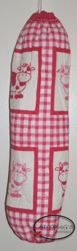 Plastic bag holder - Grocery bag recycler - Large - Pink Cows
