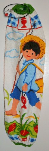 Plastic bag holder - Grocery bag recycler - Large - Colorful fishing boy