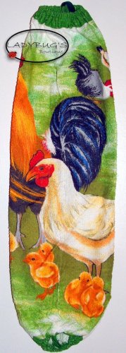 Plastic bag holder - Grocery bag recycler - Large - roosters and hens