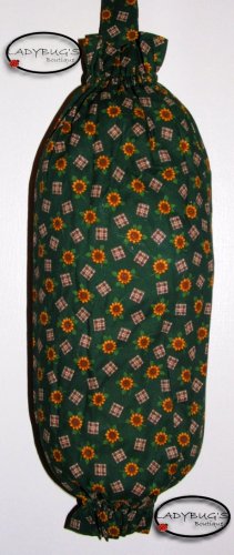 Plastic bag holder - Grocery bag recycler - Small sunflowers on green