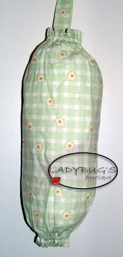Plastic bag holder - Grocery bag recycler - Small daisies on light green