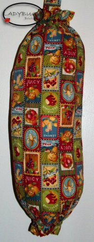 Plastic bag holder - Grocery bag recycler - Small - Vintage look fruit ads