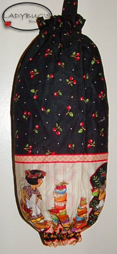 Plastic bag holder - Grocery bag recycler - Small - ME Cherries Mary Engelbreit