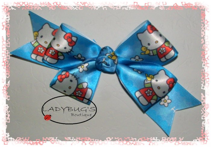 Custom Boutique hairbow - Blue - Hello Kitty