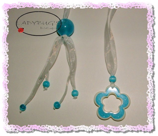 Beaded bookmark * Sky blue lucite flower charms and beads