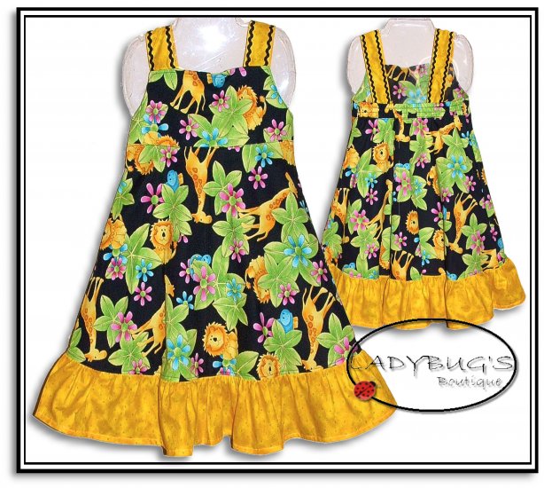Custom Boutique dress * Black & Yellow safari Sz 5