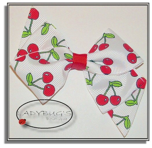 4" Custom Boutique hairbow - Cherries * French Barrette