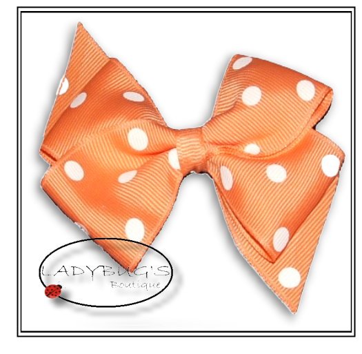 4" Custom Boutique hairbow - Apricot polka dots * French Barrette