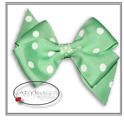 4" Custom Boutique hairbow - Lime green polka dots * French Barrette
