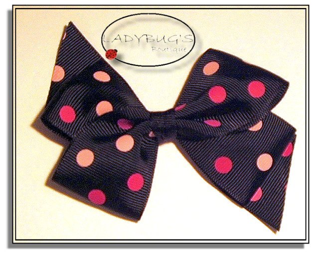4" Custom Boutique hairbow - Black with pink polka dots