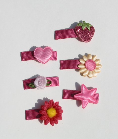 New SET 6 BOUTIQUE Baby Hair clips snaps Hot PINK Hair accessories www.absolutelydaisy.ecrater.com