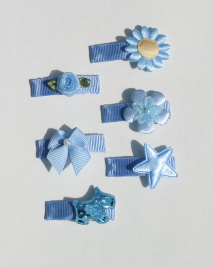 New SET 6 BOUTIQUE Baby Hair clips snaps BLUE bows Hair accessories www.absolutelydaisy.ecrater.com