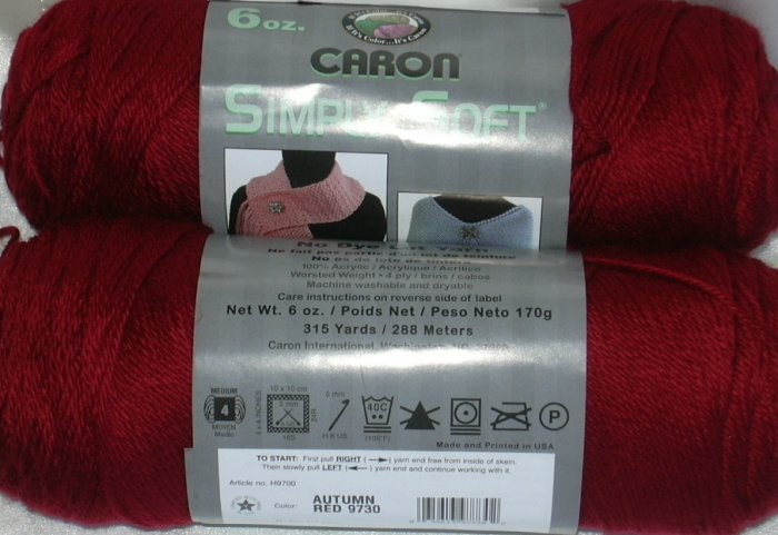 Caron Simply Soft Yarn No Dye Lot 6 oz Skein - Autumn Red 9730