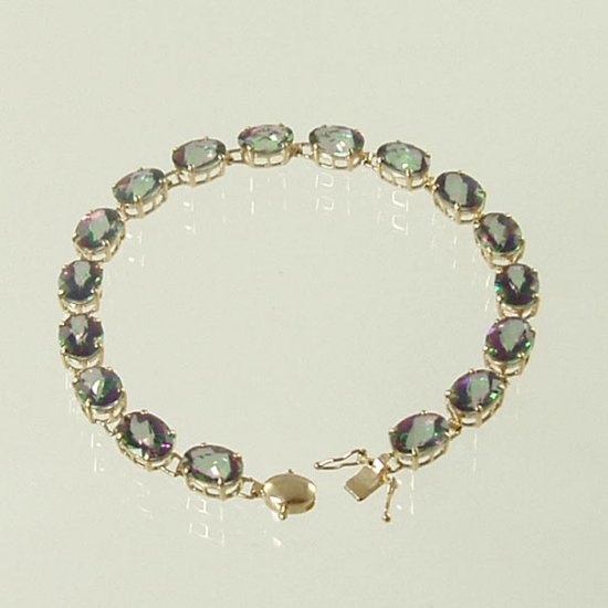 Mystic fire topaz checkerboard 6x8mm oval cut bracelet 14K yellow gold 7.25 inches jewelry