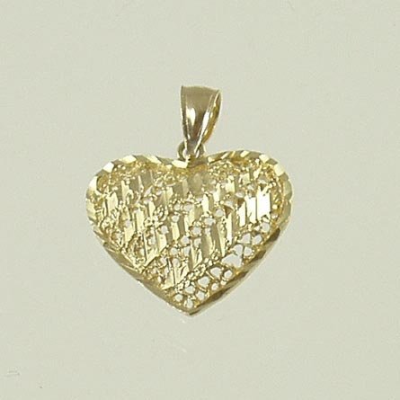Large heart shape pendant with diamond-cut 14 yellow solid gold valentine jewelry