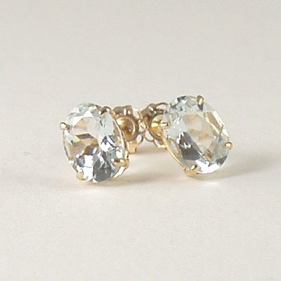 Aquamarine stud post earrings 6x8mm oval 14k yellow gold semi-precious stone jewelry