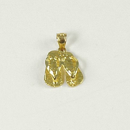 Women pair flip flop sandal shoe pendant cute beach thong slipper 14K yellow gold jewelry