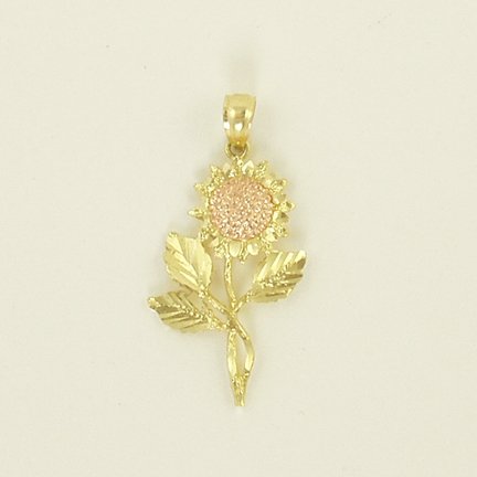 Sunflower floral pendant 14K yellow rose gold nature style jewelry