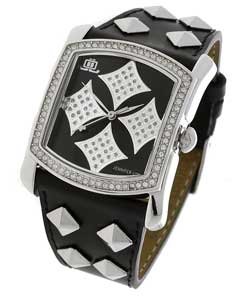 JLO Studded Crystal Black Dial Leather Watch