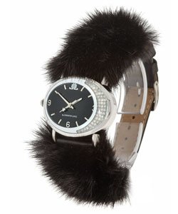 JLO Black Dial "Mink" Crystal Oval Watch