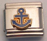 ANCHOR BOAT SHIP BLUE & GOLD ITALIAN CHARM/CHARMS