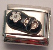 BABY SHOE BLACK & WHITE 3D ITALIAN CHARM/CHARMS CHILD