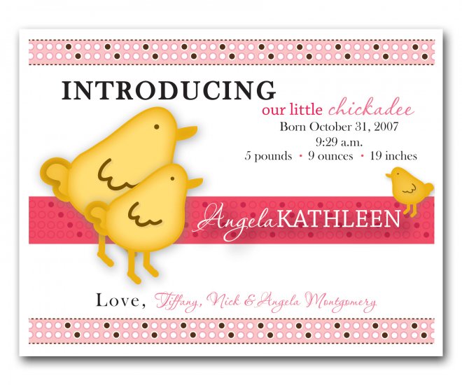 Baby Birth Boy or Girl Birth Announcements Announcement Flat Panel Cards
