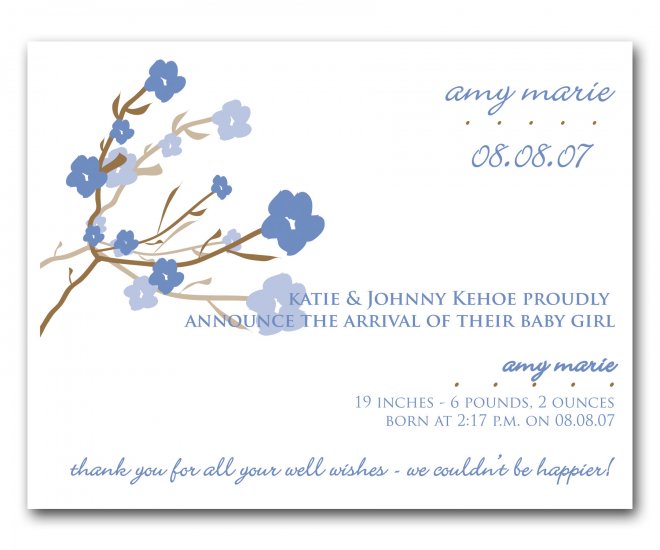 Baby Birth Boy or Girl Birth Announcements Announcement Flat Panel Cards