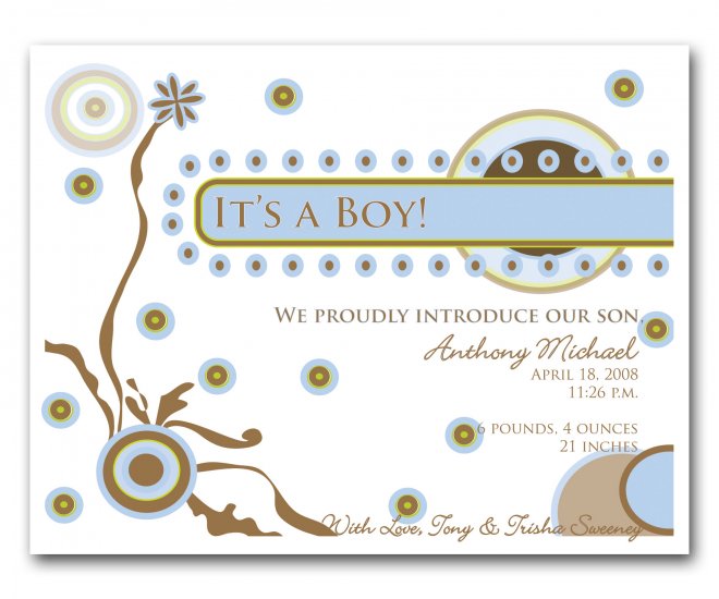 Baby Birth Boy or Girl Birth Announcements Announcement Flat Panel Cards