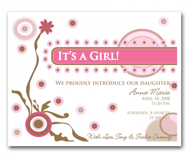 Baby Birth Boy or Girl Birth Announcements Announcement Flat Panel Cards