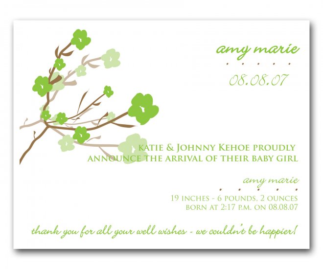Baby Birth Boy or Girl Birth Announcements Announcement Flat Panel Cards