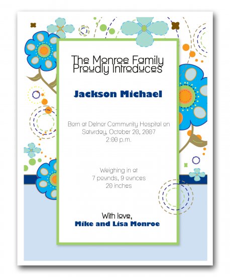 Baby Birth Boy or Girl Birth Announcements Announcement Flat Panel Cards