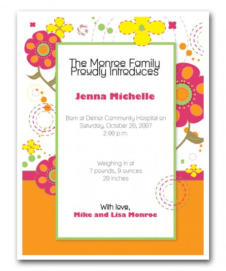 Baby Birth Boy or Girl Birth Announcements Announcement Flat Panel Cards
