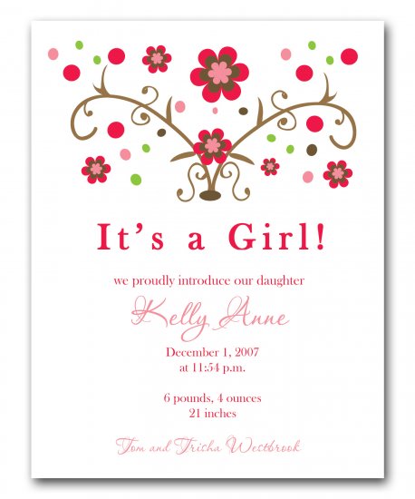 Baby Birth Boy or Girl Birth Announcements Announcement Flat Panel Cards