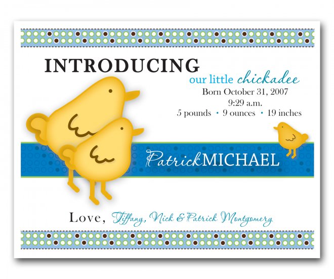 Baby Birth Boy or Girl Birth Announcements Announcement Flat Panel Cards
