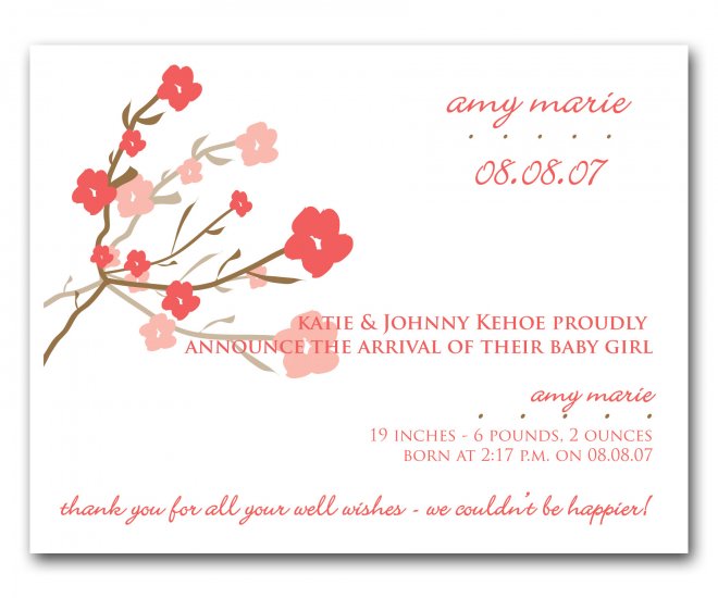 Baby Birth Boy or Girl Birth Announcements Announcement Flat Panel Cards
