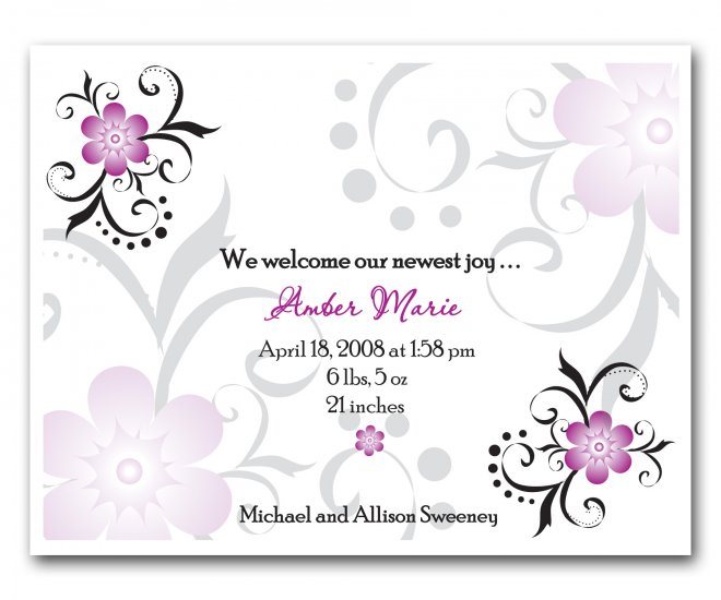 Baby Birth Boy or Girl Birth Announcements Announcement Flat Panel Cards