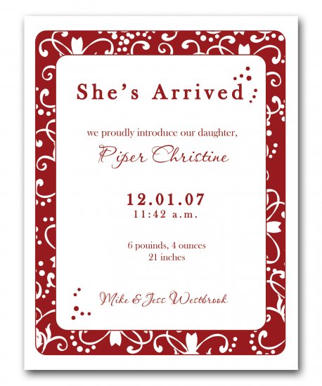 Baby Birth Boy or Girl Birth Announcements Announcement Flat Panel Cards