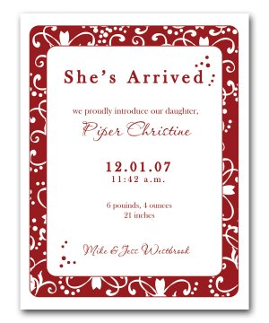Baby Birth Boy or Girl Birth Announcements Announcement Flat Panel Cards
