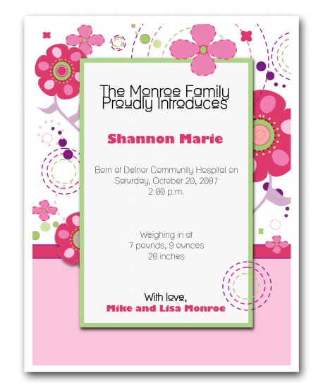 Baby Birth Boy or Girl Birth Announcements Announcement Flat Panel Cards