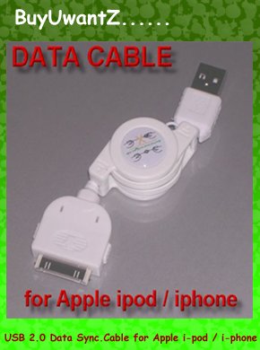 Retractable USB 2.0 Data Cable for Apple i-pod / i-phone