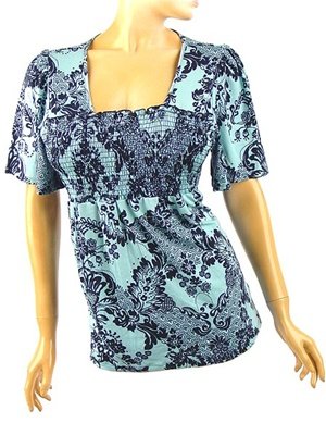 Beautiful Blue Toile Print Babydoll Top Plus Size 2X (18/20)
